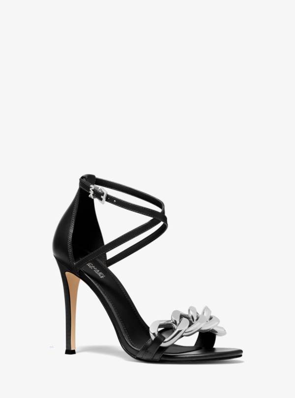 Damske Sandále Michael Kors Scarlett Chain Link Leather Čierne - Topanky Michael Kors Outlet | HNVIR-1583